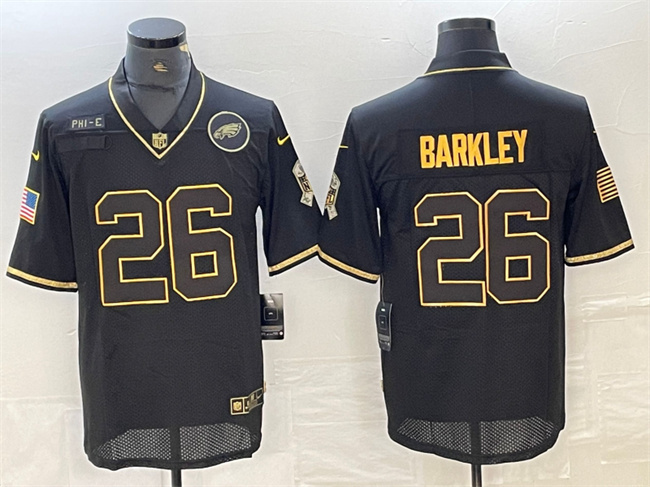 Men's Philadelphia Eagles #26 Saquon Barkley Black/Gold Salute To Service Limited Stitched Jersey Men's Philadelphia Eagles #26 Saquon Barkley Black/Gold Salute To Service Limited Stitched Jersey